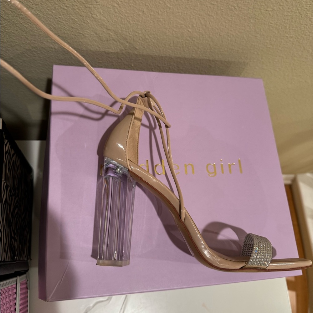 Aldo Nude Strappy Heels with Clear Block Heel